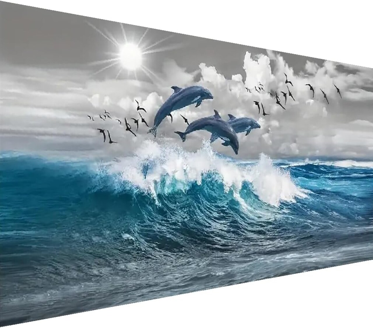 Diamond Painting Kits,Large 5D DIY Fish Ocean Beach Diamond Painting Kits for Adults,DIY Full Drill Crystal Rhinestone Arts and Gem Art Painting with Diamond Home Wall Decor 28X16inch